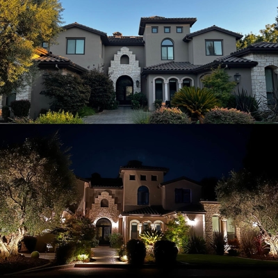 Before/after: Your home will shine at night with professional outdoor lighting. Photo